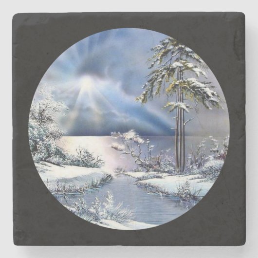 Winterzonsondergang over het water stenen onderzetter (Voorkant)