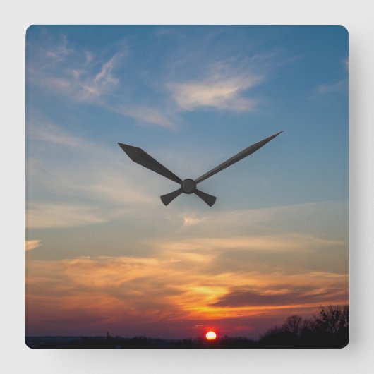 Winterzonsondergang Vierkante Klok (Voorkant)