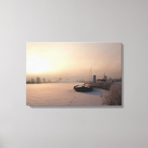 Winterzonsopgang in het Nederlandse doek Canvas Afdruk