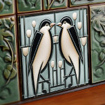 Winterzwaluwen Mackintosh Art Deco Nouveau Decor Tegeltje<br><div class="desc">Deze keramische tegel heeft winterzwaluwen in wit, zwart en lichtblauw en ingewikkelde bloemmotieven die doen denken aan de iconische stijl van Mackintosh. Hij was een prominente Schotse architect, ontwerper en kunstenaar van de Art Nouveau-beweging. Zijn werk kenmerkt zich door strakke lijnen, geometrische vormen en een sterk gevoel voor symmetrie. Deze...</div>
