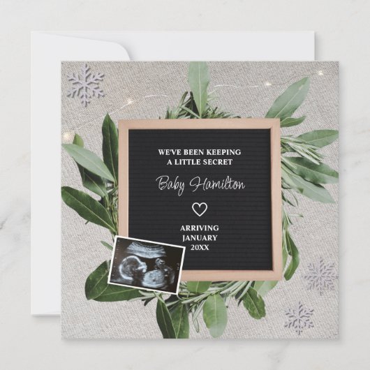 Winterzwangerschap Kleine Geheime Sneeuwvlok Sonog Aankondiging (Voorkant)