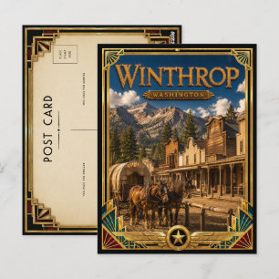 Winthrop Washington Vintage Art Deco Gouden Tijdpe Briefkaart