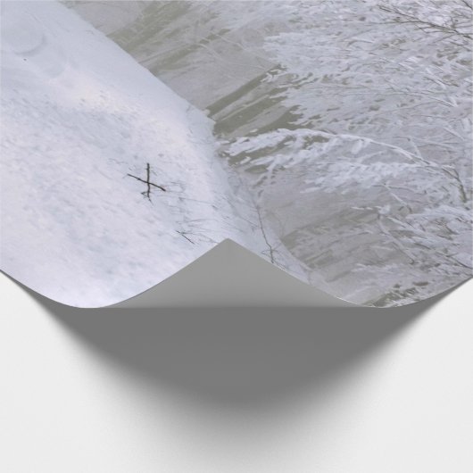 Wintry Road Trees Snow Kerstmis Cadeaupapier (Hoek)