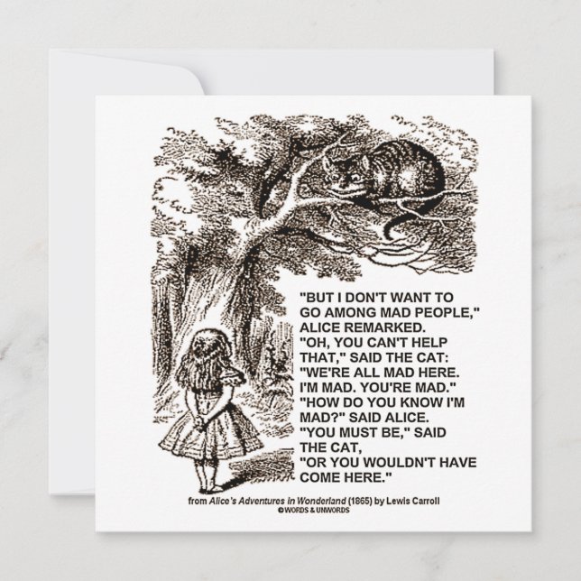 Wionderland Alice gaat bij het Mad People citaat (Voorkant)