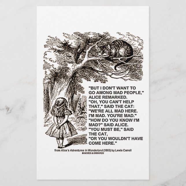 Wionderland Alice gaat bij het Mad People citaat (Voorkant)