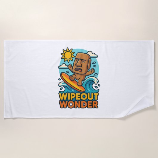 Wipeout Moai Chibi Surf mislukt Strandlaken (Voorkant)