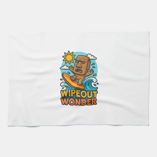 Wipeout Moai Chibi Surf mislukt Theedoek (Horizontaal)