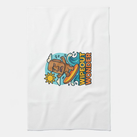 Wipeout Moai Chibi Surf mislukt Theedoek (Verticaal)