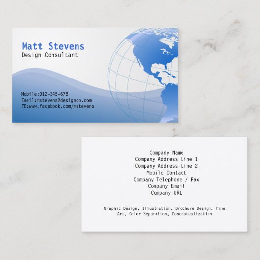 Wire Blue Wereldbol Americas Visitekaartje (Voorkant / Achterkant)