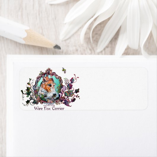 Wire Fox Terrier Antiek Portret Etiket (Insitu)