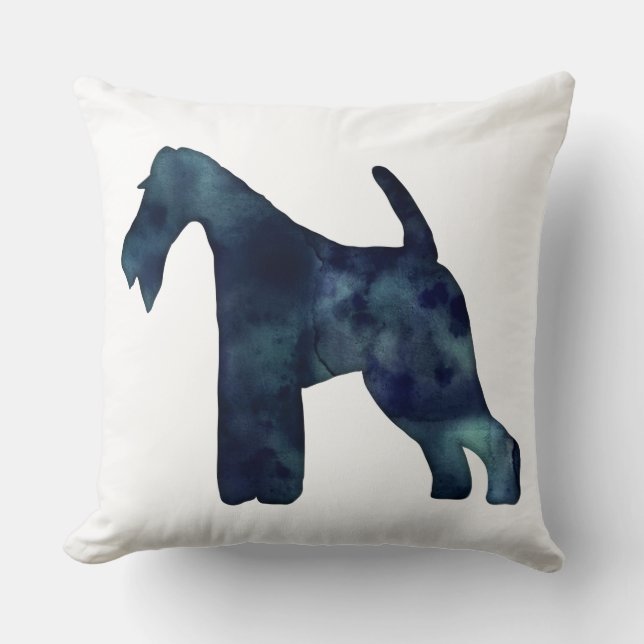 Wire Fox Terrier Black Waterverf Silhouette Kussen (Voorkant)