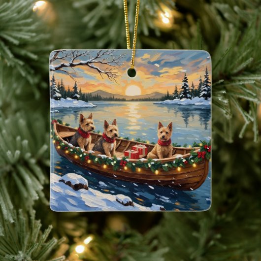 Wire Fox Terrier Christmas Boat Holiday Keramisch Ornament (Boom)