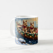 Wire Fox Terrier Christmas Boat Holiday Koffiemok (Voorkant links)