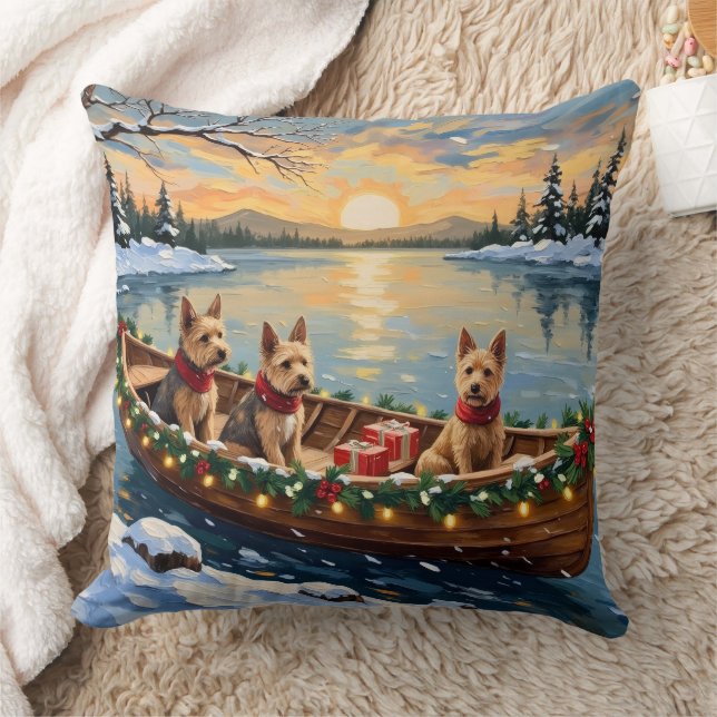 Wire Fox Terrier Christmas Boat Holiday Kussen (Deken)