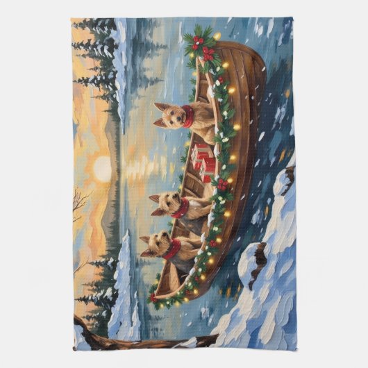 Wire Fox Terrier Christmas Boat Holiday Theedoek (Verticaal)