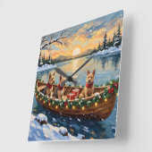 Wire Fox Terrier Christmas Boat Holiday Vierkante Klok (Hoek)