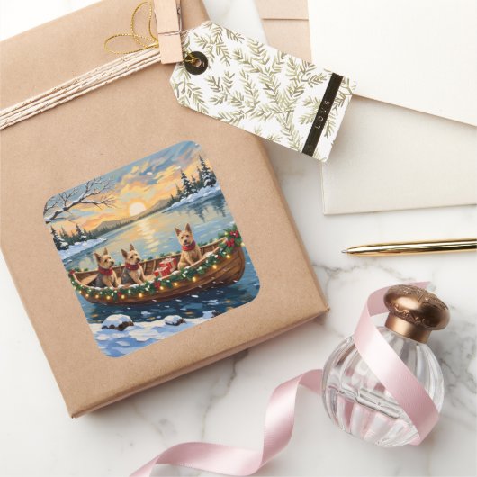 Wire Fox Terrier Christmas Boat Holiday Vierkante Sticker (Geschenken)