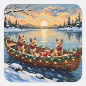 Wire Fox Terrier Christmas Boat Holiday Vierkante Sticker (Voorkant)
