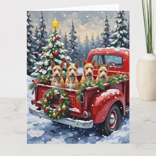 Wire Fox Terrier Christmas Red Truck Holiday Gift Kaart (Voorkant)
