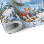 Wire Fox Terrier Christmas Ski Lift Adventure Cadeaupapier (Rol Hoek)