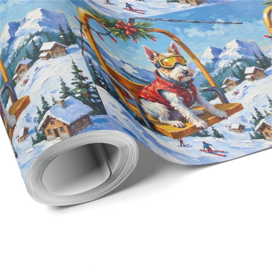 Wire Fox Terrier Christmas Ski Lift Adventure Cadeaupapier (Rol Hoek)