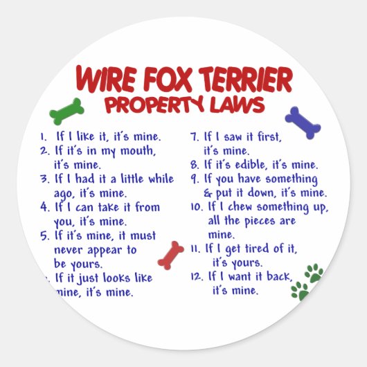 WIRE FOX TERRIER de Wetten van het Bezit 2 Ronde Sticker (Voorkant)