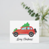 Wire Fox Terrier die een kerstauto bestuurt Feestdagenkaart (Staand voorkant)