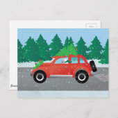 Wire Fox Terrier die een kerstauto bestuurt Feestdagenkaart (Voorkant / Achterkant)