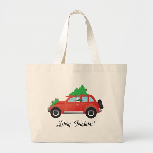 Wire Fox Terrier die een kerstauto bestuurt Grote Tote Bag (Voorkant)