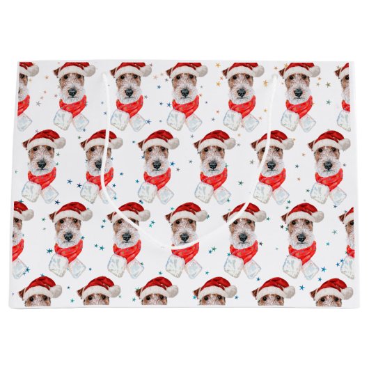 Wire Fox Terrier Dog Breed Christmas Stars Groot Cadeauzakje (Voorkant)