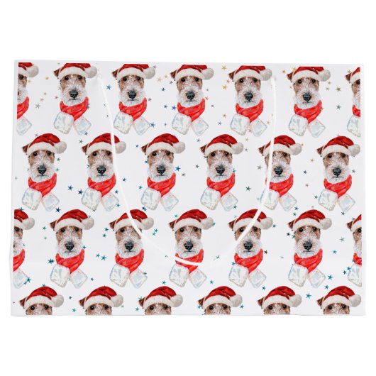 Wire Fox Terrier Dog Breed Christmas Stars Groot Cadeauzakje (Achterkant)