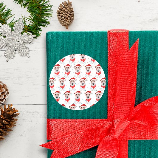 Wire Fox Terrier Dog Breed Christmas Stars Ronde Sticker