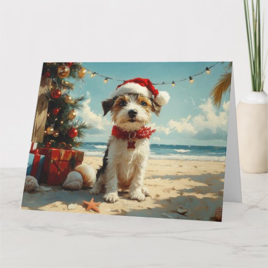 Wire Fox Terrier Dog Christmas  Beach Kaart (Voorkant)