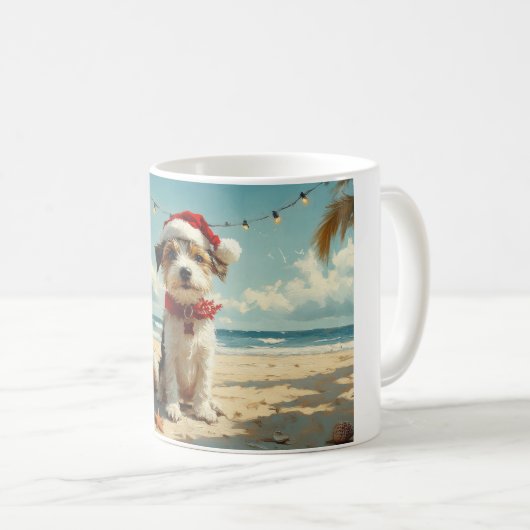 Wire Fox Terrier Dog Christmas Beach Koffiemok (Voorkant rechts)