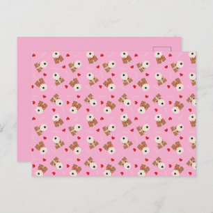 Wire Fox Terrier Dog Heart Glasses roze Briefkaart