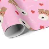 Wire Fox Terrier Dog Heart Glasses roze Cadeaupapier (Rol Hoek)