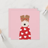 Wire Fox Terrier Dog Heart Glasses Roze Kaart (Voorkant / Achterkant in situ)