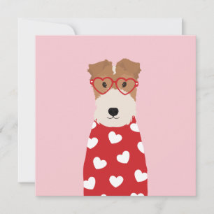 Wire Fox Terrier Dog Heart Glasses Roze Kaart
