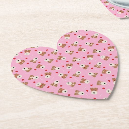 Wire Fox Terrier Dog Heart Glasses roze Kartonnen Onderzetters (Gekanteld)