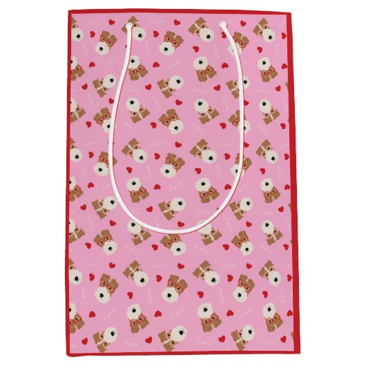 Wire Fox Terrier Dog Heart Glasses roze Medium Cadeauzakje (Voorkant)