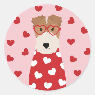 Wire Fox Terrier Dog Heart Glasses Roze Ronde Sticker