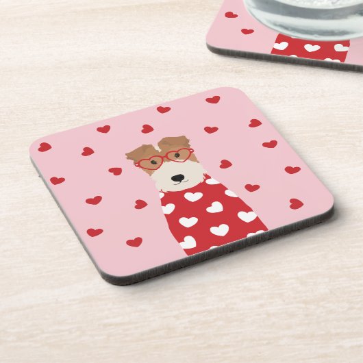 Wire Fox Terrier Dog Heart Glasses Roze Rood Bier Onderzetter (Linkerzijde)