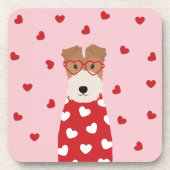 Wire Fox Terrier Dog Heart Glasses Roze Rood Bier Onderzetter (Voorkant)