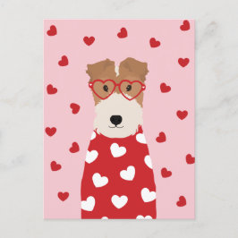 Wire Fox Terrier Dog Heart Glasses Roze Rood Briefkaart