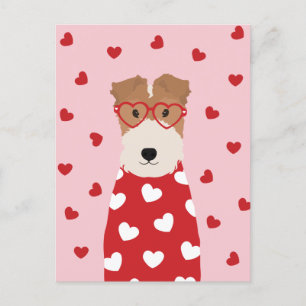 Wire Fox Terrier Dog Heart Glasses Roze Rood Briefkaart