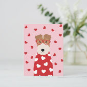 Wire Fox Terrier Dog Heart Glasses Roze Rood Briefkaart (Staand voorkant)