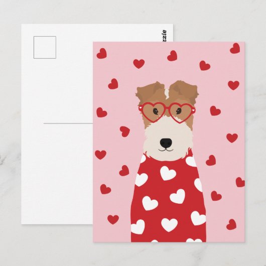 Wire Fox Terrier Dog Heart Glasses Roze Rood Briefkaart (Voorkant / Achterkant)