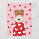 Wire Fox Terrier Dog Heart Glasses Roze Rood Briefkaart (Voorkant)