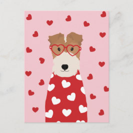Wire Fox Terrier Dog Heart Glasses Roze Rood Briefkaart