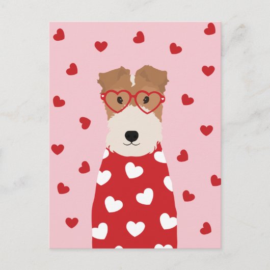 Wire Fox Terrier Dog Heart Glasses Roze Rood Briefkaart (Voorkant)